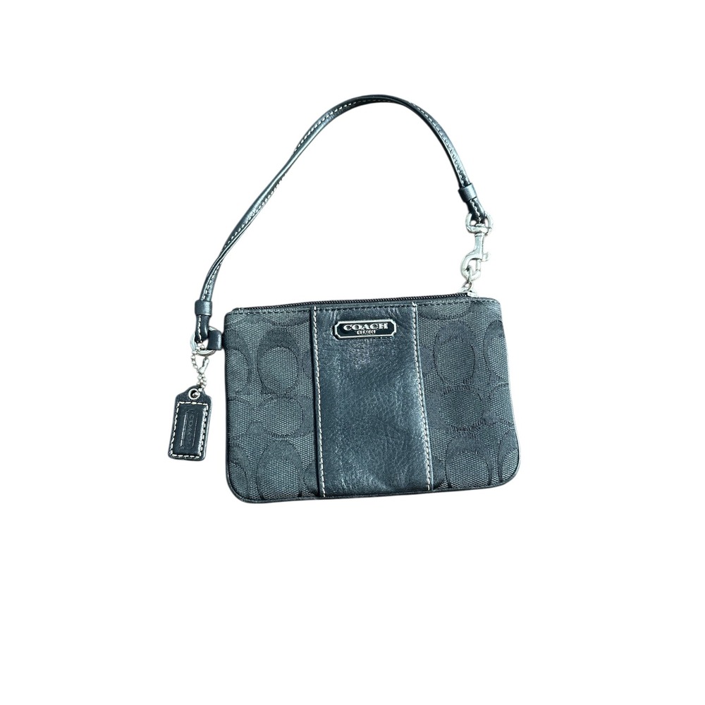 Coach Signature C Monogram Wristlet Pouch Black Leather Trim